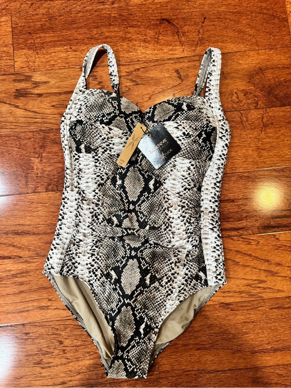bond-eye Australia ruched snakeprint one-piece Size 8 D/DD cup NWT